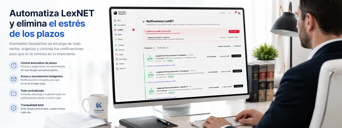 Kosmalabs Jurídico automatizando notificaciones de LexNET: plazos, avisos y gestión centralizada