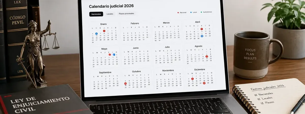 Calendario judicial 2026 con festivos nacionales, autonómicos y locales marcados por colores