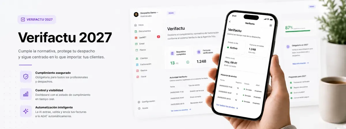 Verifactu 2027 en Kosmalabs: app móvil con panel de registros, dashboard de cumplimiento y automatización
