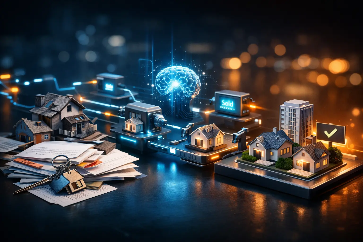 Flujo con IA que conecta propiedades y documentos para automatizar leads y cierres en inmobiliarias.